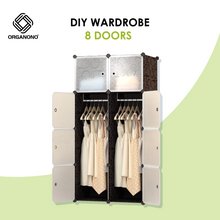Load image into Gallery viewer, Organono DIY 8 Doors Wardrobe Organizer Stackable Cabinet with Hanging Pole & Shoe Rack