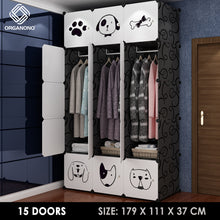 Load image into Gallery viewer, Organono DIY 6-30 Doors Multipurpose DOGS & CATS DESIGN Wardrobe Organizer Stackable Cabinet with Hanging Pole & Shoe Rack