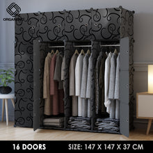 Load image into Gallery viewer, Organono DIY 6-16 Doors ALL BLACK Wardrobe Cabinet with Hanger Pole