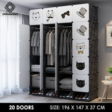 Load image into Gallery viewer, Organono DIY 6-30 Doors Multipurpose DOGS & CATS DESIGN Wardrobe Organizer Stackable Cabinet with Hanging Pole & Shoe Rack