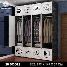 Load image into Gallery viewer, Organono DIY 6-30 Doors Multipurpose DOGS & CATS DESIGN Wardrobe Organizer Stackable Cabinet with Hanging Pole & Shoe Rack