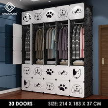 Load image into Gallery viewer, Organono DIY 6-30 Doors Multipurpose DOGS & CATS DESIGN Wardrobe Organizer Stackable Cabinet with Hanging Pole & Shoe Rack