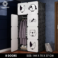 Load image into Gallery viewer, Organono DIY 6-30 Doors Multipurpose DOGS & CATS DESIGN Wardrobe Organizer Stackable Cabinet with Hanging Pole & Shoe Rack