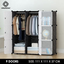 Load image into Gallery viewer, Organono DIY 9 Doors Wardrobe Organizer Stackable Cabinet with Hanging Pole