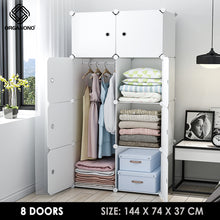 Load image into Gallery viewer, Organono DIY 8 Doors Wardrobe Organizer Stackable Cabinet with Hanging Pole & Shoe Rack
