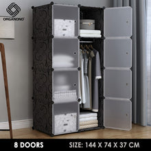 Load image into Gallery viewer, Organono DIY 8 Doors Wardrobe Organizer Stackable Cabinet with Hanging Pole & Shoe Rack