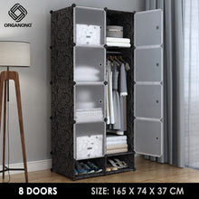 Load image into Gallery viewer, Organono DIY 8 Doors Wardrobe Organizer Stackable Cabinet with Hanging Pole & Shoe Rack