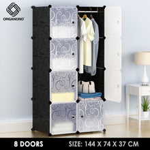 Load image into Gallery viewer, Organono DIY 8 Doors Wardrobe Organizer Stackable Cabinet with Hanging Pole & Shoe Rack