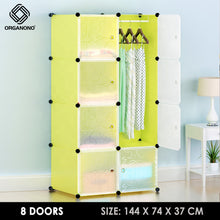 Load image into Gallery viewer, Organono DIY 8 Doors Wardrobe Organizer Stackable Cabinet with Hanging Pole & Shoe Rack
