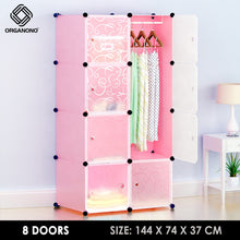 Load image into Gallery viewer, Organono DIY 8 Doors Wardrobe Organizer Stackable Cabinet with Hanging Pole & Shoe Rack