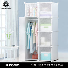 Load image into Gallery viewer, Organono DIY 8 Doors Wardrobe Organizer Stackable Cabinet with Hanging Pole & Shoe Rack