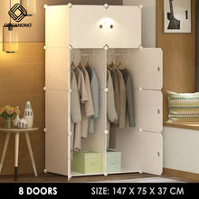 Load image into Gallery viewer, Organono DIY 8 Doors Wardrobe Organizer Stackable Cabinet with Hanging Pole & Shoe Rack