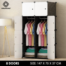 Load image into Gallery viewer, Organono DIY 8 Doors Wardrobe Organizer Stackable Cabinet with Hanging Pole & Shoe Rack