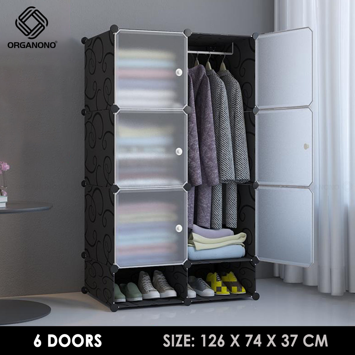 Organono Diy 6-16 Matte Doors With Handle Wardrobe Stackable Cabinet 