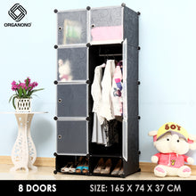 Load image into Gallery viewer, Organono DIY 8 Doors Wardrobe Organizer Stackable Cabinet with Hanging Pole & Shoe Rack