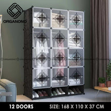 Load image into Gallery viewer, Organono DIY 6-12 Doors Multipurpose Abstract Stackable Cabinet with Hanging Pole & Shoe Rack