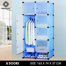 Load image into Gallery viewer, Organono DIY 8 Doors Wardrobe Organizer Stackable Cabinet with Hanging Pole & Shoe Rack