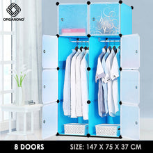 Load image into Gallery viewer, Organono DIY 8 Doors Wardrobe Organizer Stackable Cabinet with Hanging Pole & Shoe Rack
