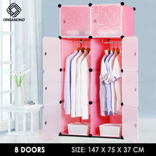 Load image into Gallery viewer, Organono DIY 8 Doors Wardrobe Organizer Stackable Cabinet with Hanging Pole & Shoe Rack