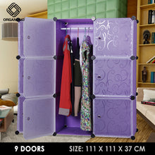 Load image into Gallery viewer, Organono DIY 9 Doors Wardrobe Organizer Stackable Cabinet with Hanging Pole