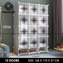 Load image into Gallery viewer, Organono DIY 6-12 Doors Multipurpose Abstract Stackable Cabinet with Hanging Pole & Shoe Rack