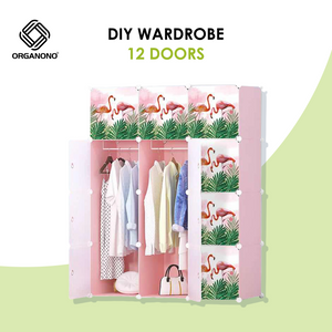 Organono DIY 6-12 Doors Flamingo Stackable Cabinet with Hanging Pole & Shoe Rack