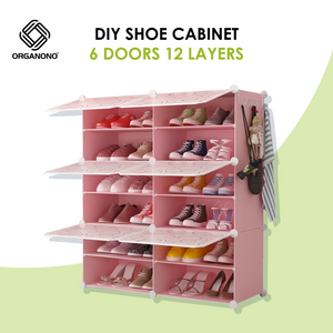 Organono DIY 2-30 Layers PINK w/ MATTE FLORAL DOORS Shoe Organizer - Removable Layer