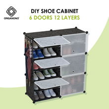 Load image into Gallery viewer, Organono DIY 2-30 Layers BLACK w/ MATTE FLORAL DOORS Shoe Organizer - Removable Layer
