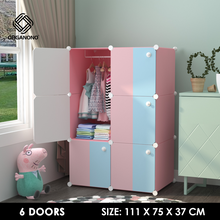 Load image into Gallery viewer, Organono DIY 6-12 Doors Blue &amp; Pink Wardrobe Organizer Stackable Cabinet with Hanging Pole
