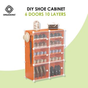Organono DIY 2-48 Layers ORANGE w/ CLEAR DOORS Shoe Organizer - Removable Layer