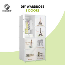 Load image into Gallery viewer, Organono DIY 4-8 Doors France City Designs Stackable Cabinet with Hanging Pole
