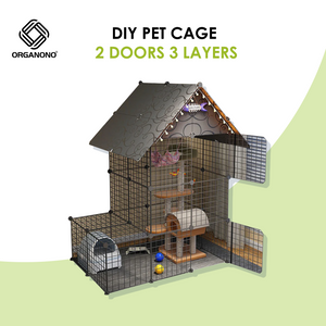 Organono DIY 2 Door 3 Layer Steel Net Multipurpose Roof Pet Cage Stackable House Play Pen - 35cm