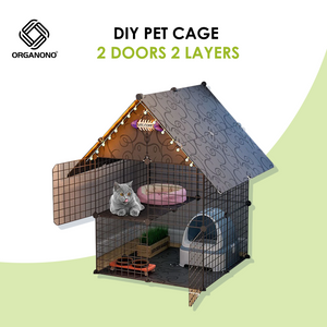 Organono DIY 2-3 Door Steel Net Multipurpose Roof Pet Cage Stackable House Play Pen - 35cm