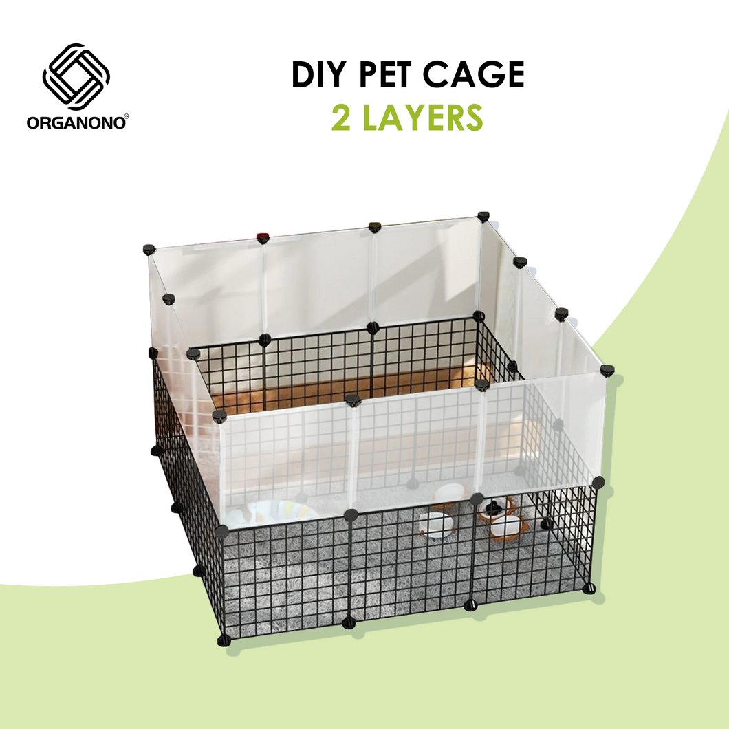 Organono DIY 2 Layer Steel Net & Panel Multipurpose Pet Cage Stackable Play Pen - 30 & 35cm