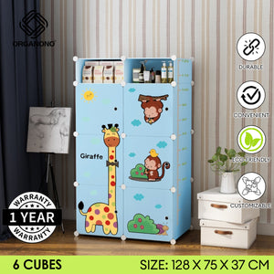 Organono DIY 6 Doors Kids ANIMAL Prints Storage Cabinet with bookshelf