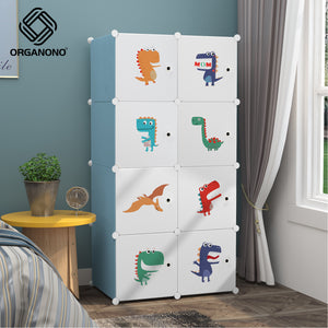 Organono DIY 8 Doors Kids Dino World Prints Baby Children Organizer Storage Cabinet