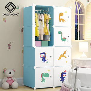 Organono DIY 8 Doors Kids Dino World Prints Baby Children Organizer Storage Cabinet