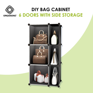 Organono DIY 1-6 Doors CLEAR DOOR Bag Cabinet Stackable Organizer with Extra Side Storage