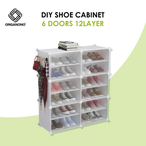 Organono DIY 2-30 Layers WHITE w/ CLEAR DOORS Shoe Organizer - Removable Layer