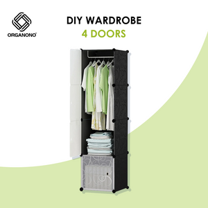 Organono DIY 3-5 Doors Multipurpose Wardrobe Organizer Stackable Cabinet with 1 Hanging Pole