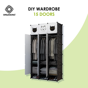 Organono DIY 6-30 Doors Multipurpose DOGS & CATS DESIGN Wardrobe Organizer Stackable Cabinet with Hanging Pole & Shoe Rack