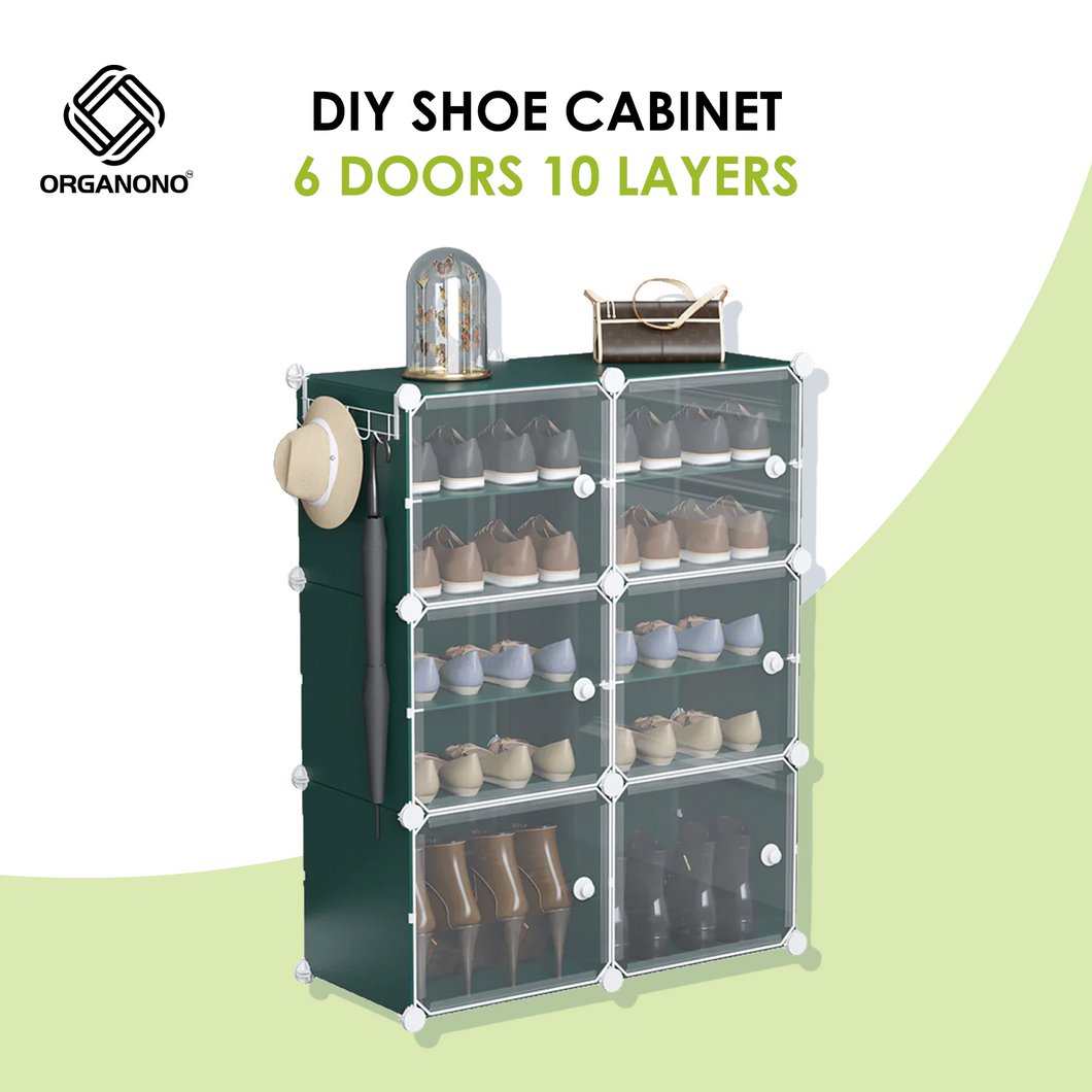 Organono DIY 2-48 Layers GREEN w/ CLEAR DOORS Shoe Organizer - Removable Layer