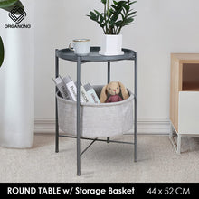 Load image into Gallery viewer, Organono Round Table with Detachable Tray Top &amp; Fabric Storage Basket
