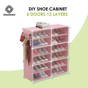 Organono DIY 2-30 Layers PINK w/ CLEAR DOORS Shoe Organizer - Removable Layer