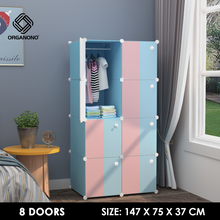 Load image into Gallery viewer, Organono DIY 6-12 Doors Blue &amp; Pink Wardrobe Organizer Stackable Cabinet with Hanging Pole
