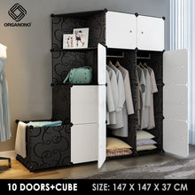 Load image into Gallery viewer, Organono DIY 7-22 WHITE DOORS BLACK Wardrobe Stackable Cabinet with Corner Shelf
