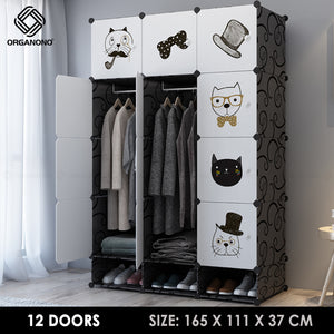 Organono DIY 6-30 Doors Multipurpose DOGS & CATS DESIGN Wardrobe Organizer Stackable Cabinet with Hanging Pole & Shoe Rack