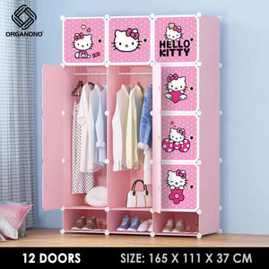 Organono DIY 3-16 Doors Multipurpose KITTY Wardrobe Organizer Stackable Cabinet with Hanging Pole & Shoe Rack
