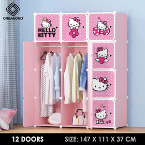 Organono DIY 3-16 Doors Multipurpose KITTY Wardrobe Organizer Stackable Cabinet with Hanging Pole & Shoe Rack