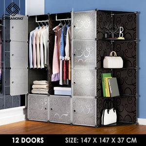 Organono DIY 10-22 FLORAL DOORS BLACK Wardrobe Stackable Cabinet with Corner Shelf